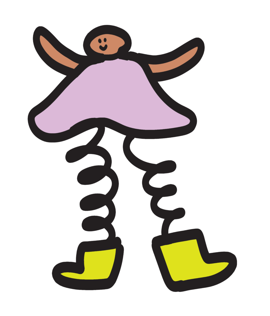 Illustration of person with slinky legs and shoes on